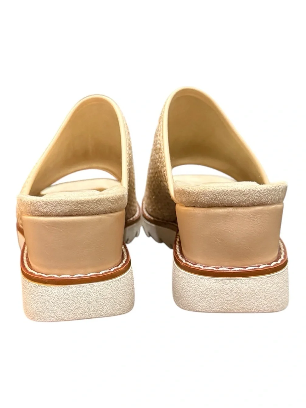 Pierre Dumas Expand-1 Raffia Platform Slide Sandals Size 10 Gold Combo